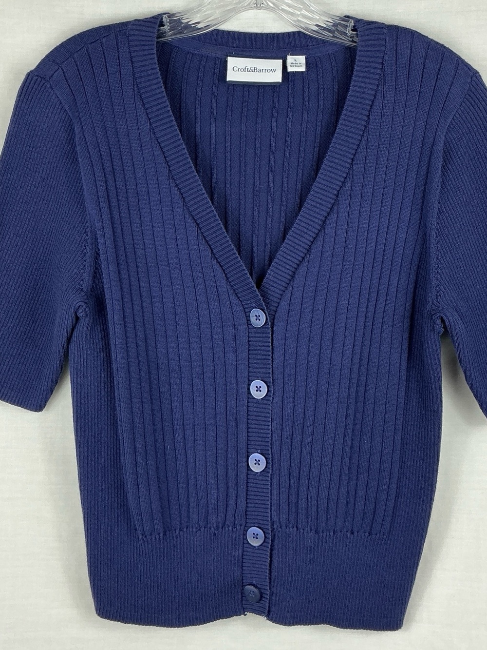 CROFT&BARROW Short Sleeve Navy Cotton Cardigan Womens L